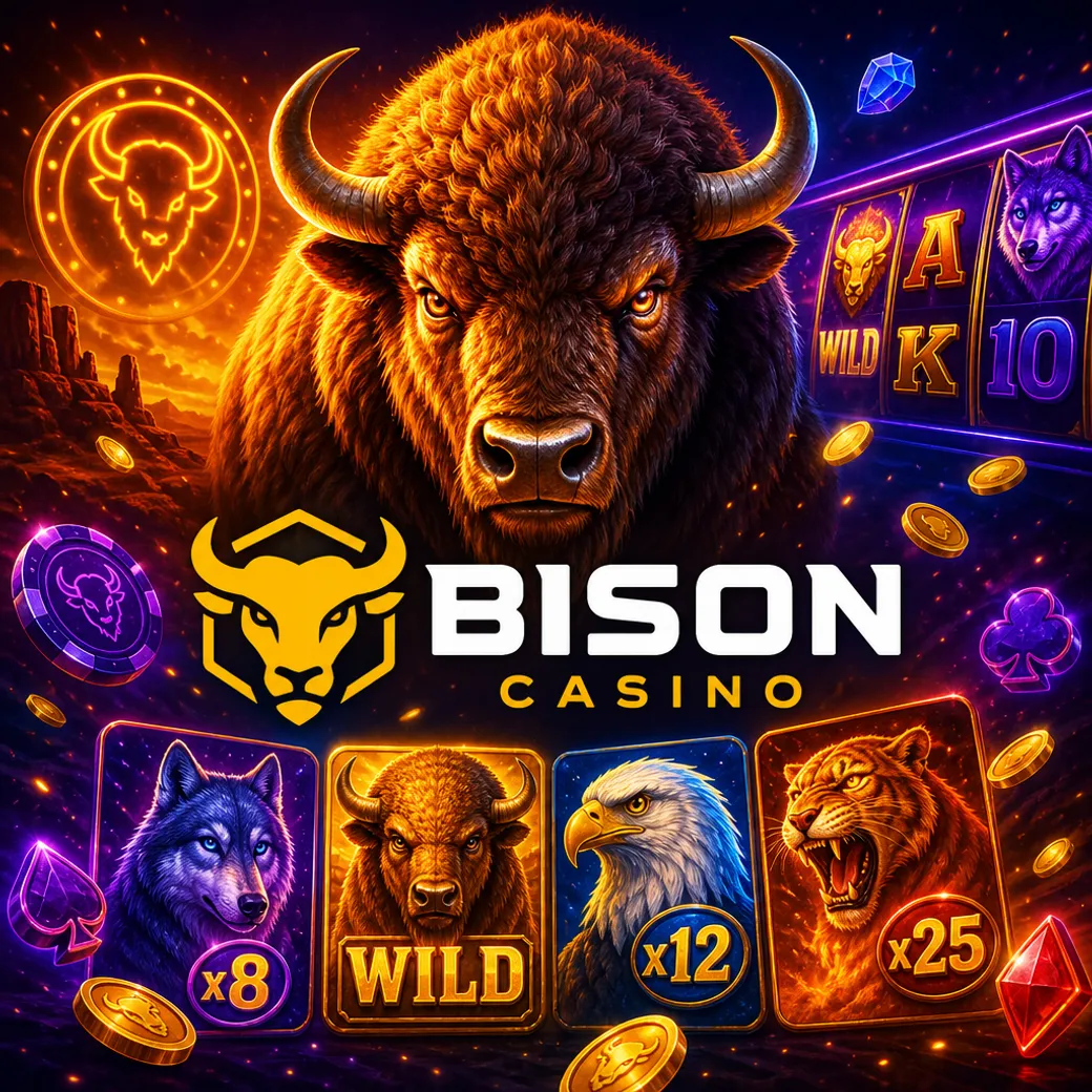 Square promo image for Bison Casino featuring official logo and brand-inspired elements