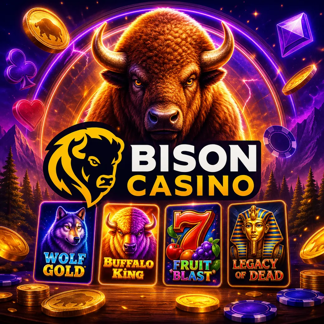 Bison Casino promo image with official logo and gaming elements in 1024x1024 format.